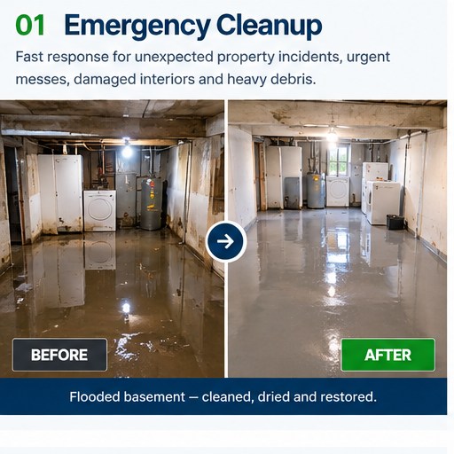 illustrative before and after illustration of Emergency Cleanup