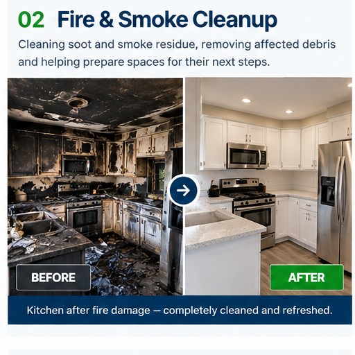illustrative before and after illustration of Fire & Smoke Cleanup
